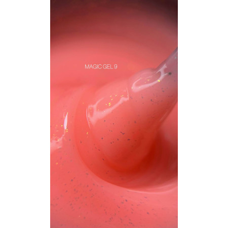 Гель для нарощування Saga Professional Magic Builder Gel 09 рожевий персик з пластівцями потали 15 мл